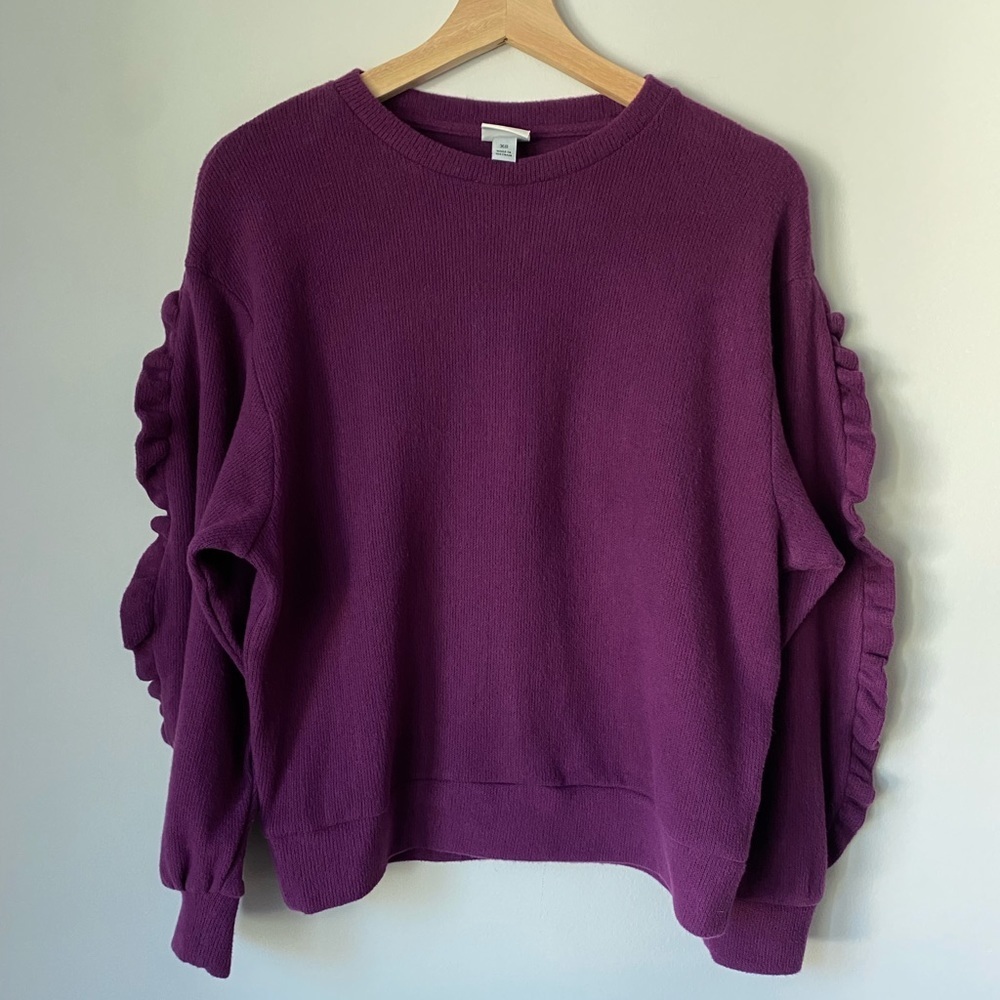 New Day Womans Purple Ruffle Long Sleeve Sweater Size XS